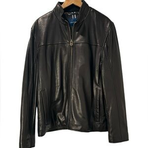 Cole Haan black genuine lambskin full zip leather jacket men’s XXL